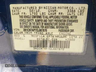 2012 Nissan Versa SV with VIN 3N1CN7AP7CL887870, listed as a IAAI auction lot 41839885 with 239,500 mi miles. Bid and sale history available at carsss.com. Image 9.