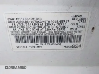 2005 Mitsubishi Outlander XLS with VIN JA4LX41F95U031468, listed as a IAAI auction lot 42114377 with 172,413 mi miles. Bid and sale history available at carsss.com. Image 9.
