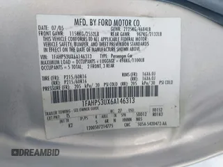 2006 Ford Taurus SE Standard with VIN 1FAHP53UX6A146313, listed as a IAAI auction lot 42196551 with 152,278 mi miles and . Bid and sale history available at DreamBid. Image 9.