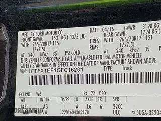 2016 Ford F-150 XLT with VIN 1FTFX1EF1GFC16231, listed as a IAAI auction lot 41947437 with 144,052 mi miles and . Bid and sale history available at DreamBid. Image 9.