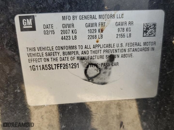 2015 Chevrolet Malibu LS with VIN 1G11A5SL7FF261291, listed as a Copart auction lot 48672685 with 165,757 mi miles and Salvage Title. Bid and sale history available at carsss.com. Image 14.