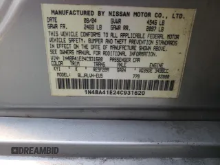 2004 Nissan Maxima SE with VIN 1N4BA41E24C931620, listed as a Copart auction lot 76916754 with 190,170 mi miles and Salvage Title. Bid and sale history available at carsss.com. Image 12.