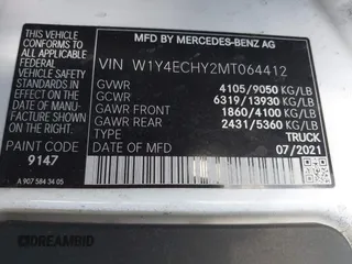 2021 Mercedes-Benz Sprinter Cargo with VIN W1Y4ECHY2MT064412, listed as a IAAI auction lot 41069328 with 88,526 mi miles and . Bid and sale history available at carsss.com. Image 9.