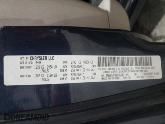 2008 Chrysler Town & Country Touring with VIN 2A8HR54P98R736846, listed as a Copart auction lot 58365425 with 132,641 mi miles and Non repairable. Bid and sale history available at DreamBid. Image 13.