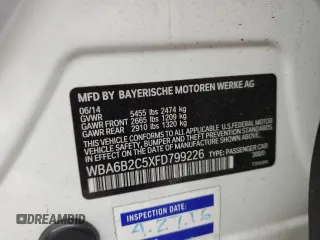 2015 BMW 6 Series 650i with VIN WBA6B2C5XFD799226, listed as a Copart auction lot 51317235 with 128,464 mi miles and Clean Title. Bid and sale history available at carsss.com. Image 12.