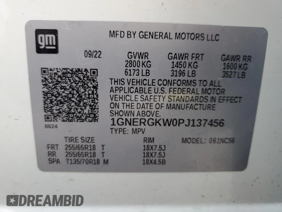 2023 Chevrolet Traverse LT Cloth with VIN 1GNERGKW0PJ137456, listed as a Copart auction lot 44155955 with 42,929 mi miles and Salvage Title. Bid and sale history available at carsss.com. Image 13.