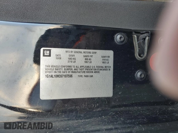 2009 Chevrolet Cobalt with VIN 1G1AL18H397187596, listed as a Copart auction lot 83119244 with 163,230 mi miles and Salvage Title. Bid and sale history available at DreamBid. Image 12.