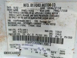 2008 Ford Focus SE with VIN 1FAHP35NX8W120813, listed as a IAAI auction lot 40655443 with Not provided miles and . Bid and sale history available at DreamBid. Image 9.