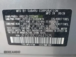 2025 Subaru Forester Premium z VIN JF2SLDDC1SH441525, wystawiony jako IAAI lot #42276340 z przebiegiem 6 389 mil mil oraz . Historia ofert i sprzedaży dostępna na DreamBid. Obrazek 9.
