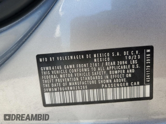 2024 Volkswagen Jetta S with VIN 3VW5M7BU4RM025266, listed as a Copart auction lot 60506155 with 43,875 mi miles and Non repairable. Bid and sale history available at DreamBid. Image 12.