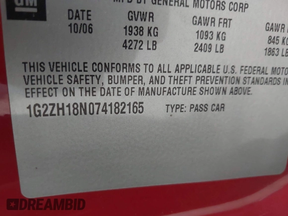 2007 Pontiac G6 GT z VIN 1G2ZH18N074182165, wystawiony jako IAAI lot #41983899 z przebiegiem 168 138 mil mil oraz . Historia ofert i sprzedaży dostępna na DreamBid. Obrazek 9.
