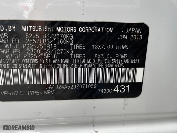 2018 Mitsubishi Outlander PHEV SEL with VIN JA4J24A52JZ071059, listed as a Copart auction lot 53080103 with 76,250 mi miles. Bid and sale history available at carsss.com. Image 10.
