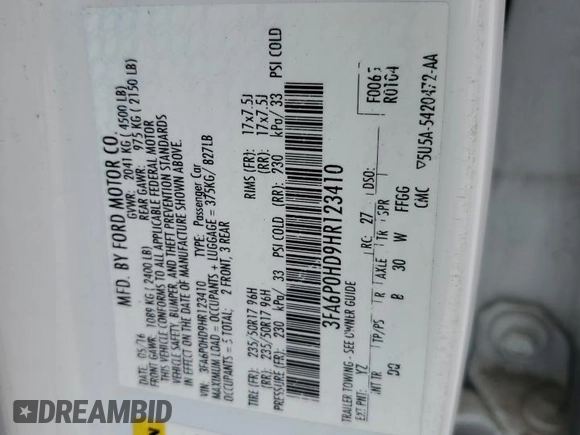 2017 Ford Fusion SE z VIN 3FA6P0HD9HR123410, wystawiony jako Copart lot #59807795 z przebiegiem 131 641 mil mil oraz Czysty tytuł • Clean title. Historia ofert i sprzedaży dostępna na DreamBid. Obrazek 13.