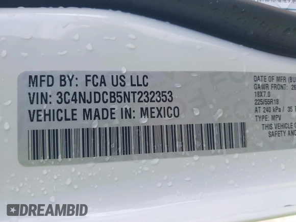 2022 Jeep Compass High Altitude with VIN 3C4NJDCB5NT232353, listed as a IAAI auction lot 40367558 with 8,602 mi miles and . Bid and sale history available at DreamBid. Image 9.