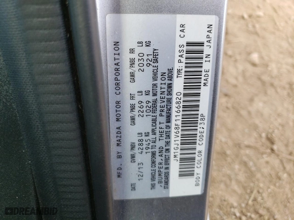 2015 Mazda Mazda6 i Touring with VIN JM1GJ1V68F1166820, listed as a Copart auction lot 47659755 with 112,239 mi miles and Salvage Title. Bid and sale history available at carsss.com. Image 14.