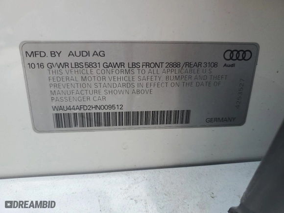 2017 Audi A8 L with VIN WAU44AFD2HN009512, listed as a Copart auction lot 50818385 with 44,175 mi miles and Salvage Title. Bid and sale history available at carsss.com. Image 12.