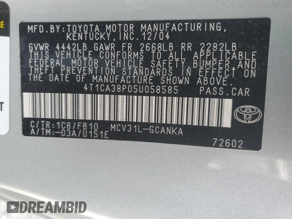 2005 Toyota Solara SE with VIN 4T1CA38P05U058585, listed as a Copart auction lot 75894714 with 176,597 mi miles and Salvage Title. Bid and sale history available at DreamBid. Image 13.