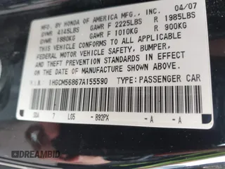 2007 Honda Accord EX-L z VIN 1HGCM56867A155590, wystawiony jako IAAI lot #42361667 z przebiegiem 190 874 mil mil oraz . Historia ofert i sprzedaży dostępna na DreamBid. Obrazek 9.