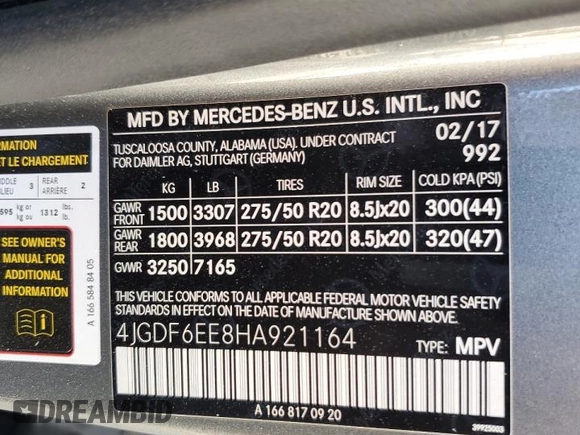 2017 Mercedes-Benz GLS 450 with VIN 4JGDF6EE8HA921164, listed as a Copart auction lot 71514543 with 69,923 mi miles and . Bid and sale history available at DreamBid. Image 12.
