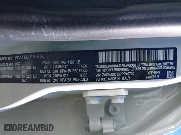 2023 Jeep Renegade Trailhawk z VIN ZACNJDC13PPP40710, wystawiony jako IAAI lot #41744475 z przebiegiem 17 057 mil mil oraz . Historia ofert i sprzedaży dostępna na DreamBid. Obrazek 9.