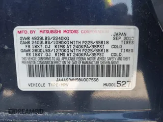 2011 Mitsubishi Outlander SE with VIN JA4AS3AW9BU007568, listed as a IAAI auction lot 42396335 with 174,256 mi miles and . Bid and sale history available at DreamBid. Image 9.