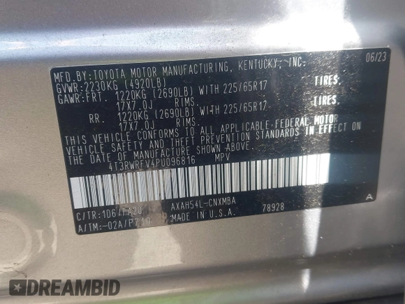 2023 Toyota RAV4 Hybrid XLE with VIN 4T3RWRFV4PU096816, listed as a IAAI auction lot 42546734 with 16,080 mi miles and . Bid and sale history available at DreamBid. Image 9.