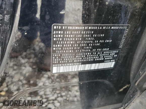 2022 Volkswagen Tiguan SE с VIN 3VV2B7AX3NM075952, выставлен на аукционе Copart как лот 63391225 с пробегом 64 687 миль миль и Списание • Salvage title. История ставок и продаж доступна на DreamBid. Изображение 14.