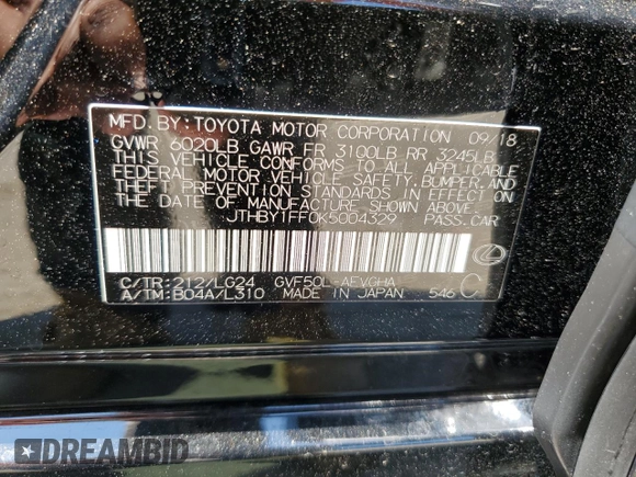 2019 Lexus LS z VIN JTHBY1FF0K5004329, wystawiony jako Copart lot #68836874 z przebiegiem 50 447 mil mil oraz Szkoda całkowita • Salvage title. Historia ofert i sprzedaży dostępna na DreamBid. Obrazek 14.