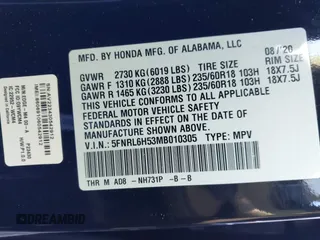 2021 Honda Odyssey EX with VIN 5FNRL6H53MB010305, listed as a IAAI auction lot 41028592 with 39,368 mi miles and . Bid and sale history available at DreamBid. Image 9.