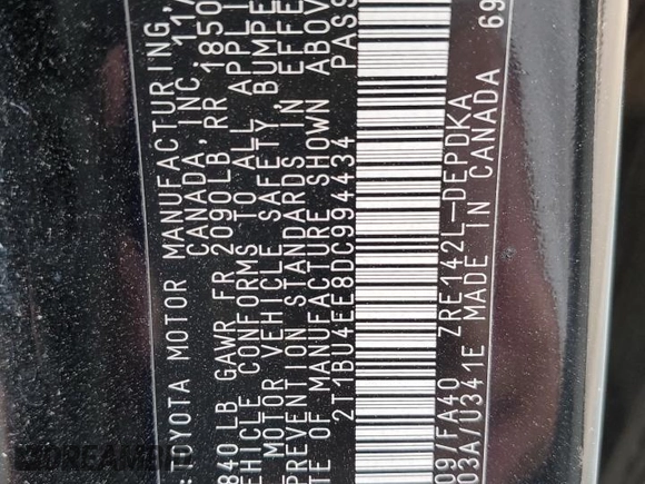 2013 Toyota Corolla L with VIN 2T1BU4EE8DC994434, listed as a Copart auction lot 50315905 with 127,979 mi miles and Salvage Title. Bid and sale history available at carsss.com. Image 12.