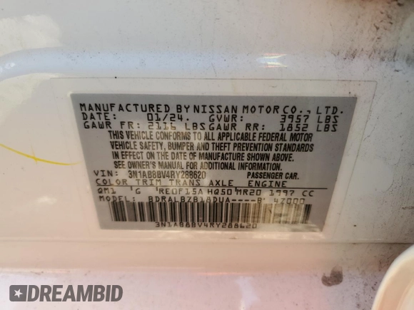 2024 Nissan Sentra S with VIN 3N1AB8BV4RY288620, listed as a Copart auction lot 49060885 with 31,656 mi miles and Salvage Title. Bid and sale history available at carsss.com. Image 12.