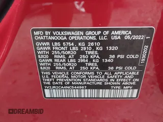 2022 Volkswagen Atlas SE с VIN 1V2JR2CA4NC544967, выставлен на аукционе IAAI как лот 42382847 с пробегом 53 315 миль миль и . История ставок и продаж доступна на DreamBid. Изображение 9.