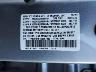 2019 Honda CR-V EX with VIN 7FARW2H54KE057280, listed as a Copart auction lot 51250605 with 66,292 mi miles and Salvage Title. Bid and sale history available at carsss.com. Image 15.