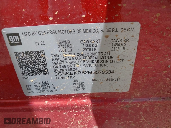 2021 Chevrolet Blazer RS z VIN 3GNKBKRS2MS579534, wystawiony jako IAAI lot #42207795 z przebiegiem 55 716 mil mil oraz . Historia ofert i sprzedaży dostępna na DreamBid. Obrazek 9.