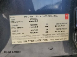 2016 Tesla Model S 70 with VIN 5YJSA1E17GF121312, listed as a Copart auction lot 44736965 with 116,661 mi miles and Salvage title. Bid and sale history available at DreamBid. Image 14.
