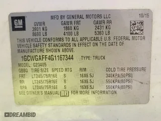2016 Chevrolet Express Cargo Van with VIN 1GCWGAFF4G1167344, listed as a IAAI auction lot 41729291 with 136,982 mi miles. Bid and sale history available at carsss.com. Image 9.