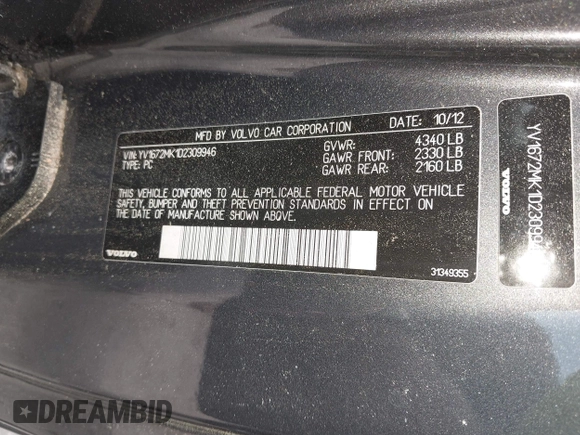 2013 Volvo C30 T5 with VIN YV1672MK1D2309946, listed as a IAAI auction lot 42059297 with 96,085 mi miles and . Bid and sale history available at DreamBid. Image 9.