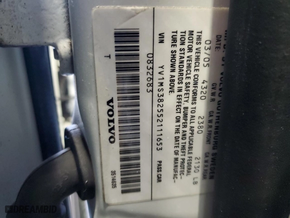 2005 Volvo S40 with VIN YV1MS382552111653, listed as a Copart auction lot 52343665 with 156,525 mi miles and Salvage Title. Bid and sale history available at carsss.com. Image 12.