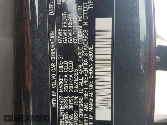 2017 Volvo XC90 Inscription with VIN YV4A22PL2H1164427, listed as a Copart auction lot 57454825 with Not provided miles and Salvage title. Bid and sale history available at DreamBid. Image 13.