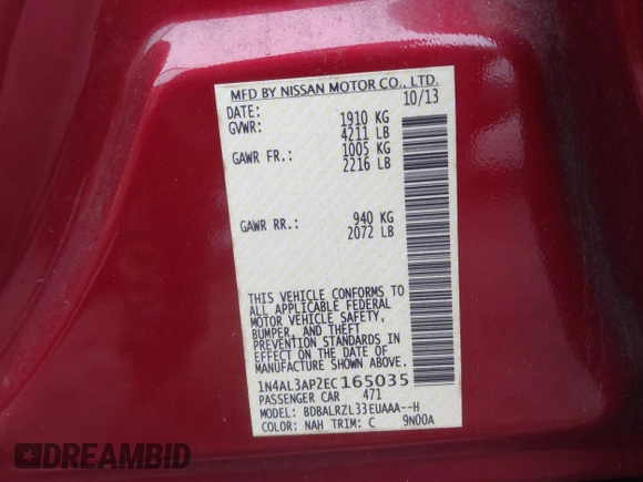2014 Nissan Altima 2.5 with VIN 1N4AL3AP2EC165035, listed as a IAAI auction lot 41552228 with 228,307 mi miles and . Bid and sale history available at DreamBid. Image 9.