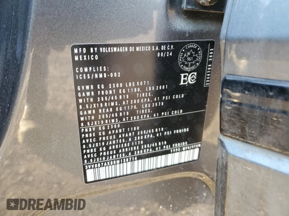 2024 Volkswagen Tiguan SE R-Line Black z VIN 3VV8B7AX8RM136714, wystawiony jako Copart lot #50587005 z przebiegiem Nie podano mil oraz Szkoda całkowita • Salvage title. Historia ofert i sprzedaży dostępna na DreamBid. Obrazek 14.