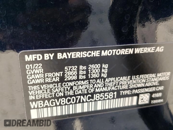 2022 BMW 8 Series M850i with VIN WBAGV8C07NCJ85581, listed as a Copart auction lot 60323343 with 11,169 mi miles. Bid and sale history available at carsss.com. Image 12.