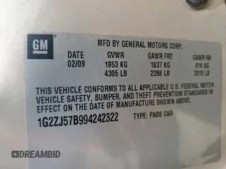 2009 Pontiac G6 1SB z VIN 1G2ZJ57B994242322, wystawiony jako Copart lot #58396425 z przebiegiem 263 626 mil mil oraz Szkoda całkowita • Salvage title. Historia ofert i sprzedaży dostępna na DreamBid. Obrazek 12.