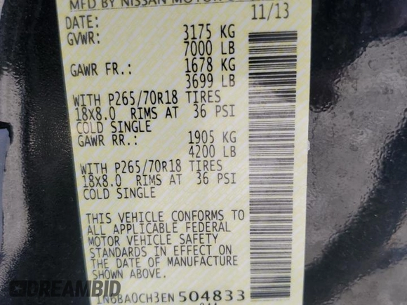 2014 Nissan Titan SE with VIN 1N6BA0CH3EN504833, listed as a Copart auction lot 87847835 with 112,217 mi miles and Salvage Title. Bid and sale history available at carsss.com. Image 13.