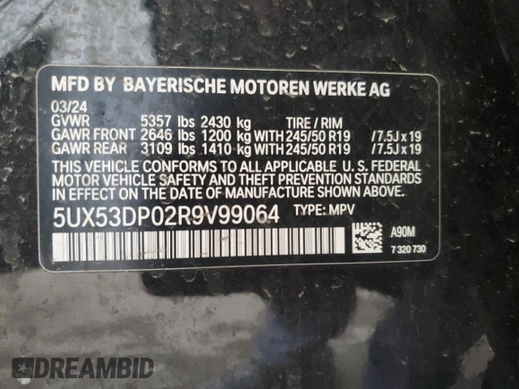 2024 BMW X3 xDrive30i with VIN 5UX53DP02R9V99064, listed as a Copart auction lot 49981755 with 7,858 mi miles and Salvage Title. Bid and sale history available at carsss.com. Image 14.