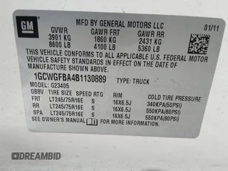 2011 Chevrolet Express Cargo Van with VIN 1GCWGFBA4B1130889, listed as a IAAI auction lot 42071892 with 340,031 mi miles. Bid and sale history available at carsss.com. Image 9.