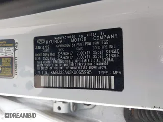 2019 Hyundai Tucson Value with VIN KM8J33A43KU065995, listed as a IAAI auction lot 41720471 with 95,732 mi miles. Bid and sale history available at carsss.com. Image 9.