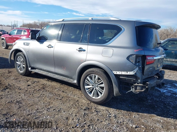 2020 Infiniti QX80 Luxe with VIN JN8AZ2NE5L9253264, listed as a IAAI auction lot 41012767 with 106,672 mi miles and . Bid and sale history available at DreamBid. Image 3.