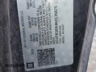 2019 Chevrolet Camaro 1LS with VIN 1G1FB1RX4K0135875, listed as a Copart auction lot 41765985 with 0 mi miles and Salvage Title. Bid and sale history available at carsss.com. Image 12.