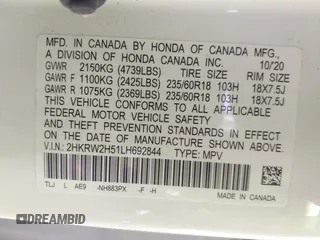 2020 Honda CR-V EX with VIN 2HKRW2H51LH692844, listed as a IAAI auction lot 41572877 with 24,950 mi miles. Bid and sale history available at carsss.com. Image 9.